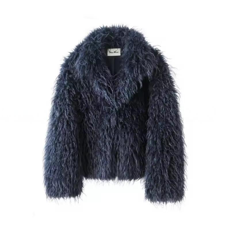 European and American retro women's clothing curly fur imitation coat autumn and winter short loose lapel lamb wool plush jacket