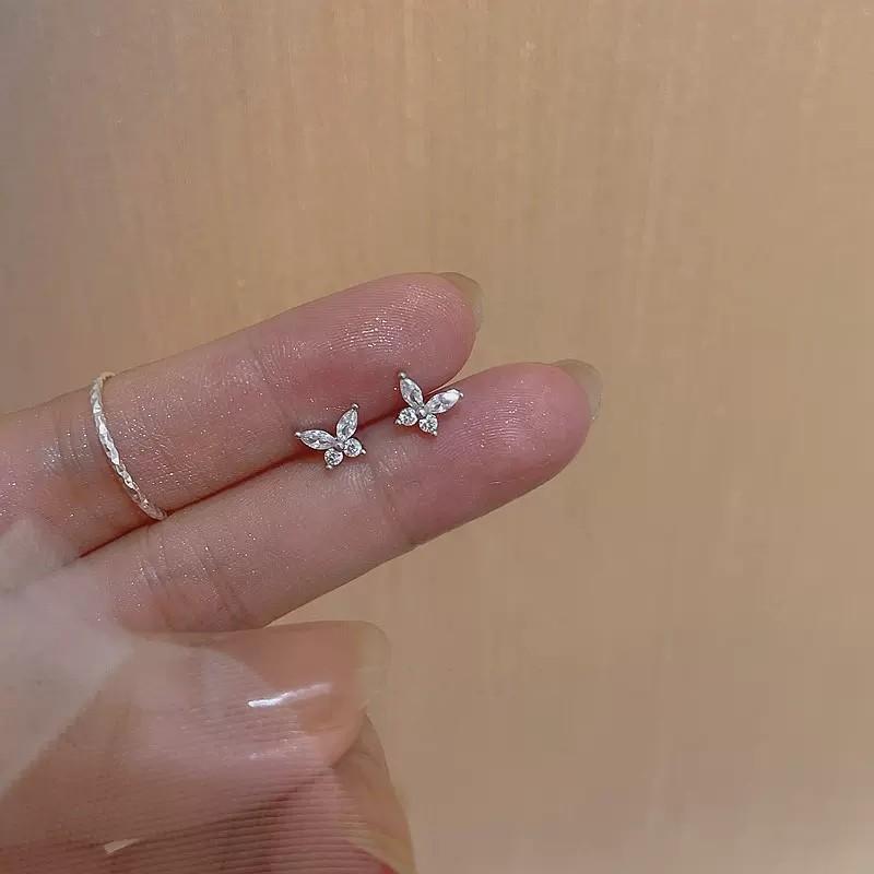 925 Sterling Silver Korean Inlaid Zircon Butterflies Stud Earrings for Women Wedding Parties Jewelry Accessories