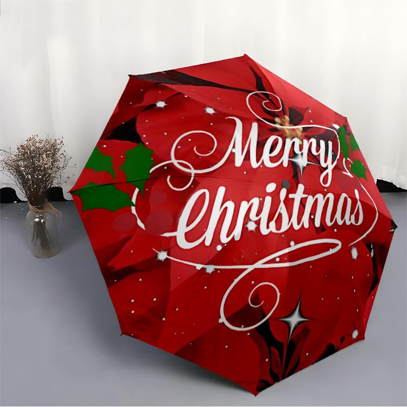 1pc Christmas Poinsettia Automatic Folding Umbrella - 8-Rib Automatic Open/Close, Large Canopy Birthday Festival Gift yy251217105