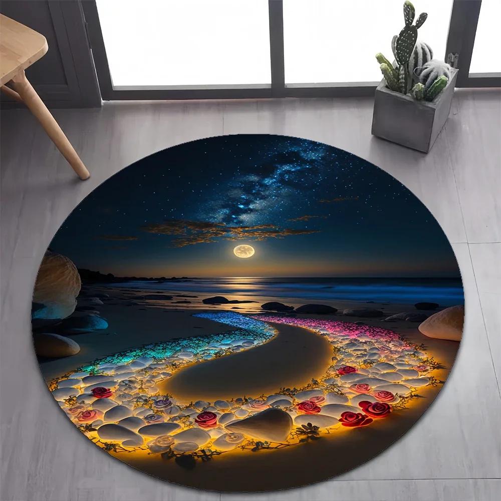 2025 New Style Colorful Rainbow Pebble Road Beach Stone Round Carpet Rug for Bedroom Living Room Decoration,pet Decor Floor Mat