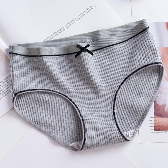 Women Panties Thread Bow Decor Mid Waist Elastic Cotton Underpants Seamless Max