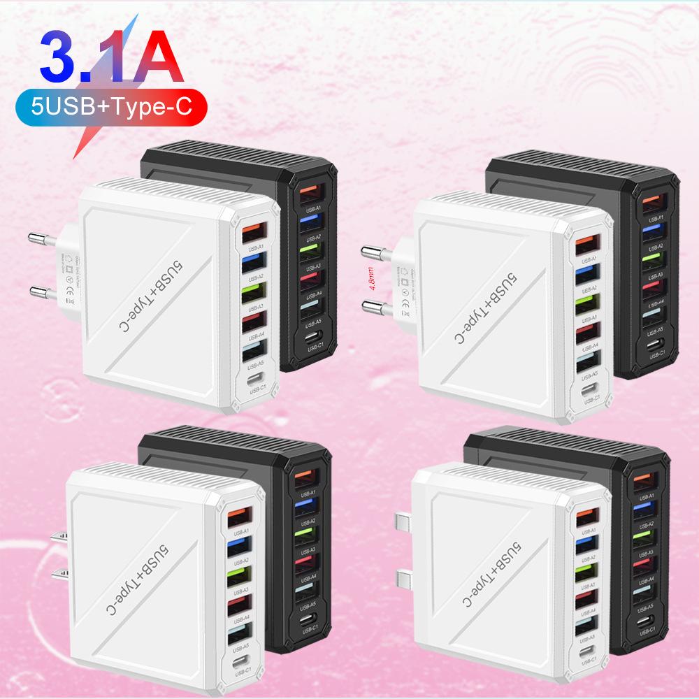3.1A 5-портовое USB-зарядное устройство для мобильного телефона с вилками EU, US, UK, KR