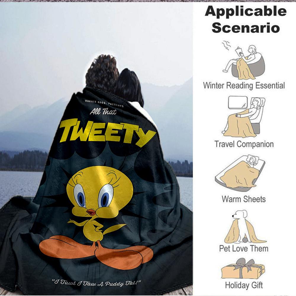 1pc Tweety Bird Looney Tunes Soft Skin-Friendly Flannel Blanket with Digital Printing, Various Sizes Available for Family, Friends, Birthday038