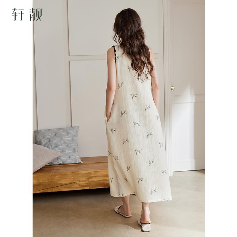 Xuan Liang [With Chest Mat] 2026 New Women's Summer Sleeping Skirt, Pure Cotton Double layer Gauze Tank Top, Ultra Long Skirt, Home Clothing