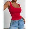 Women's Sleeveless Camisole Vest with Square Neckline, Casual Basic Style, Exposed Navel Top