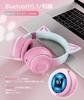 Cute Cat Ear Headphones for Kids, Bluetooth 5.1, with LED, Rainbow Color Transformation, Wireless, and Microphone, Closed-Back Design, Cute,
