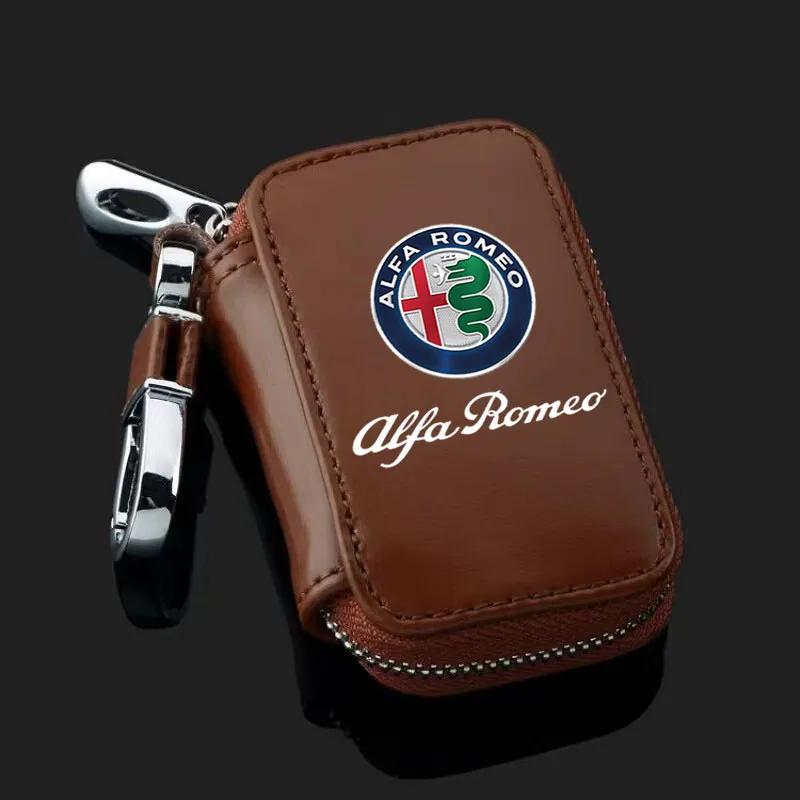 For Alfa Romeo 2026 Hot Sticker Car Key Bag Zipper Case PU Leather Anti-Theft Key Fob Pouch For Alfa Romeo giulia stelvio giulie