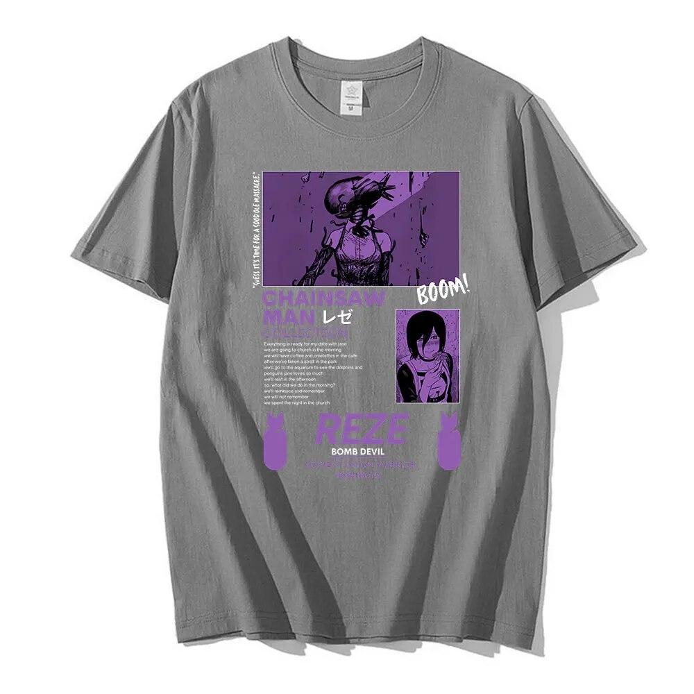 Футболка с изображением бензопилы Reze, японского аниме, футболки унисекс с рисунком манги, забавная футболка с героями мультфильмов Pochita Makima, топы унисекс, футболка унисекс