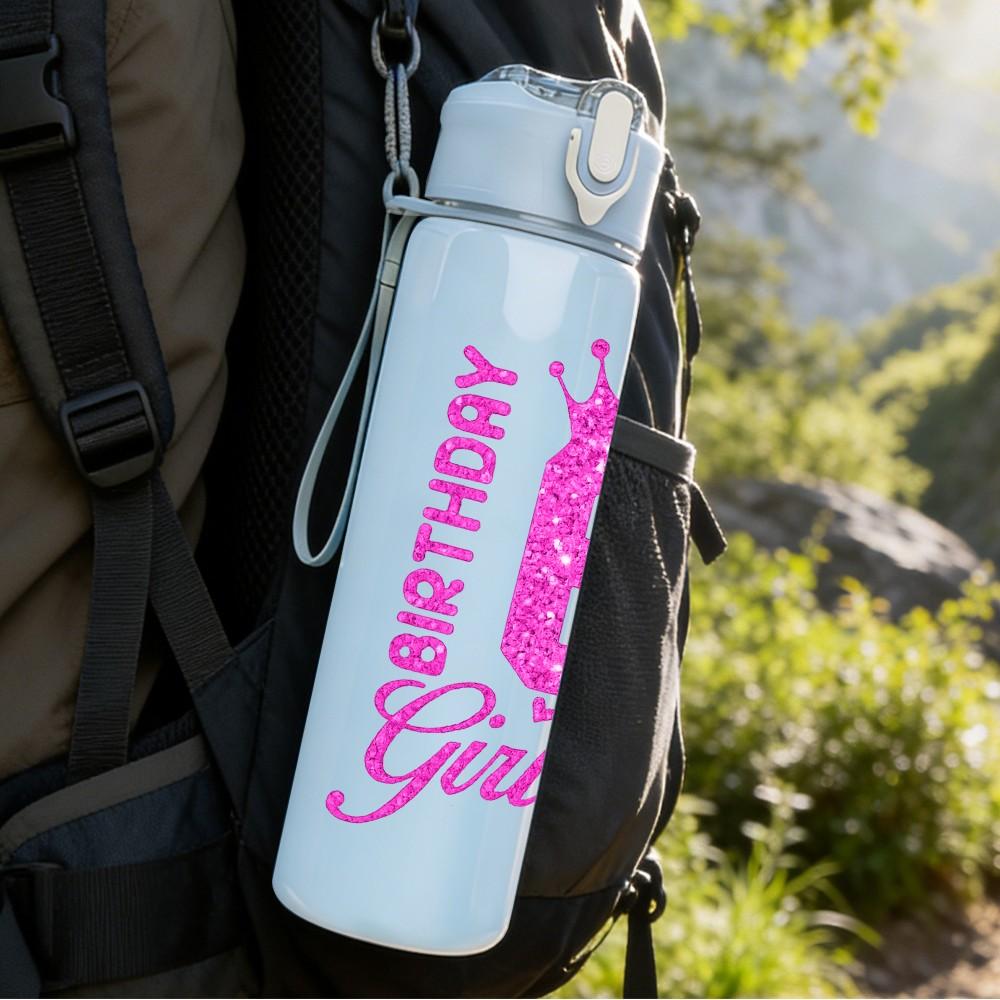 1PC 6 Birthday Girl Party Text Print 750ml Color Plastic Sports Water Bottle Leakproof Flip Straw Lid Suitable for Sports Office Home Use
