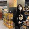 Женская свободная толстовка с принтом улыбающегося лица, женская с круглым вырезом и длинными рукавами, большой размер, толстовка с капюшоном на осень-зиму
