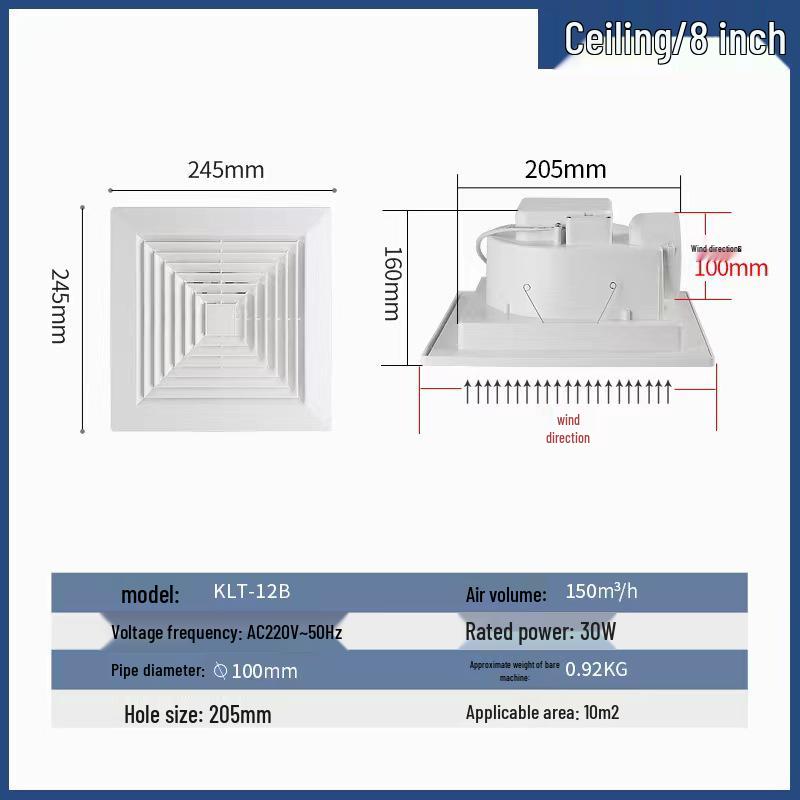 Потолочный бесшумный вентиляционный вентилятор для кухни и ванной комнаты