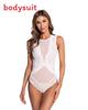 Nylon Sleeveless Bodysuit With Sheer Mesh Fabric For Casual Summer Wear