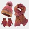 European & American Fashion Tie-Dyed Knitted Set: Wool Hat, Scarf, Gloves with Pom-Pom.