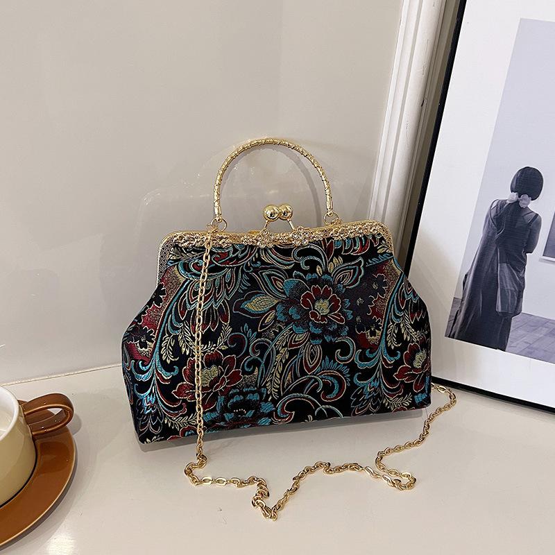 Новая сумка-ракушка в китайском стиле в национальном стиле 2024 года, новая зимняя сумка-цепочка с цветочной инкрустацией и бриллиантами, сумка через плечо, женская сумка-мессенджер