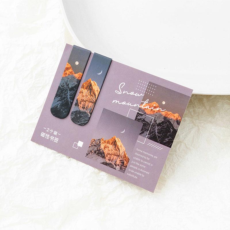2 шт./уп. Магнитная закладка Красивый пейзаж Облака Простой литературный узор Закладка Инструмент для чтения Школьные офисные принадлежности