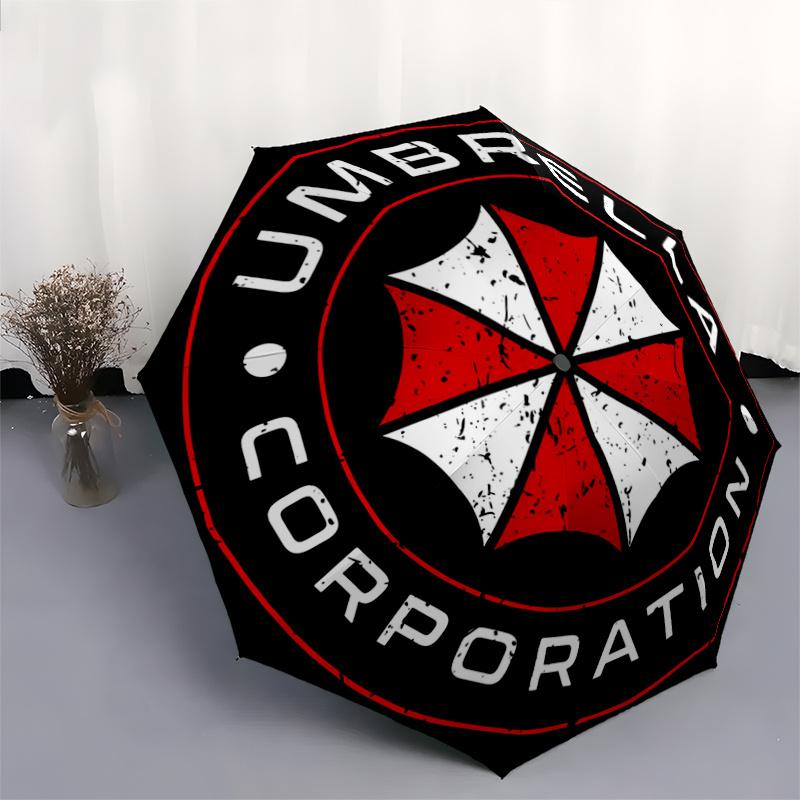 1pc Umbrella Corporation Logo Automatic Opening Folding Umbrella - Portable 3-Fold Design with Iron Frame - Outdoor, for Fans, Travelers, Daily U