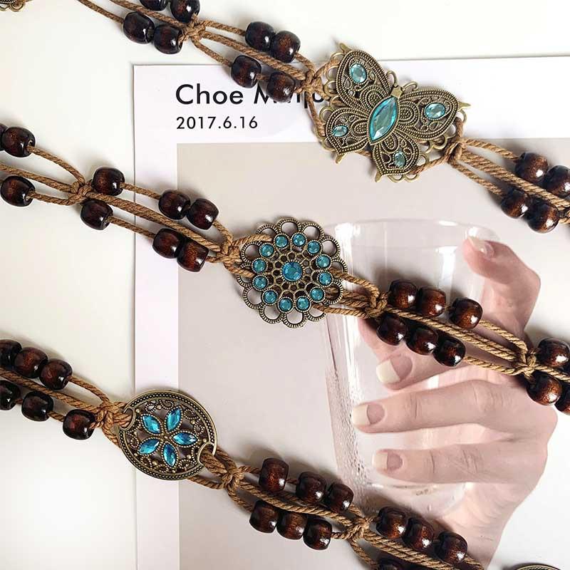Bohemian Folk Style Women'S Waist Chain Retro Dress Accessories Fashion Butterfly Waist Rope
