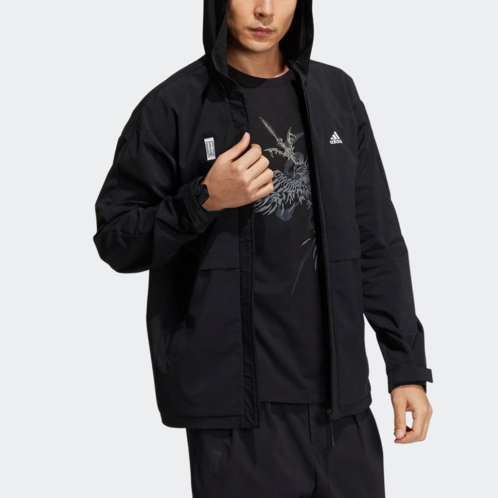 Adidas Спортивная повседневная куртка с логотипом с капюшоном, мужская верхняя одежда, черный H39259