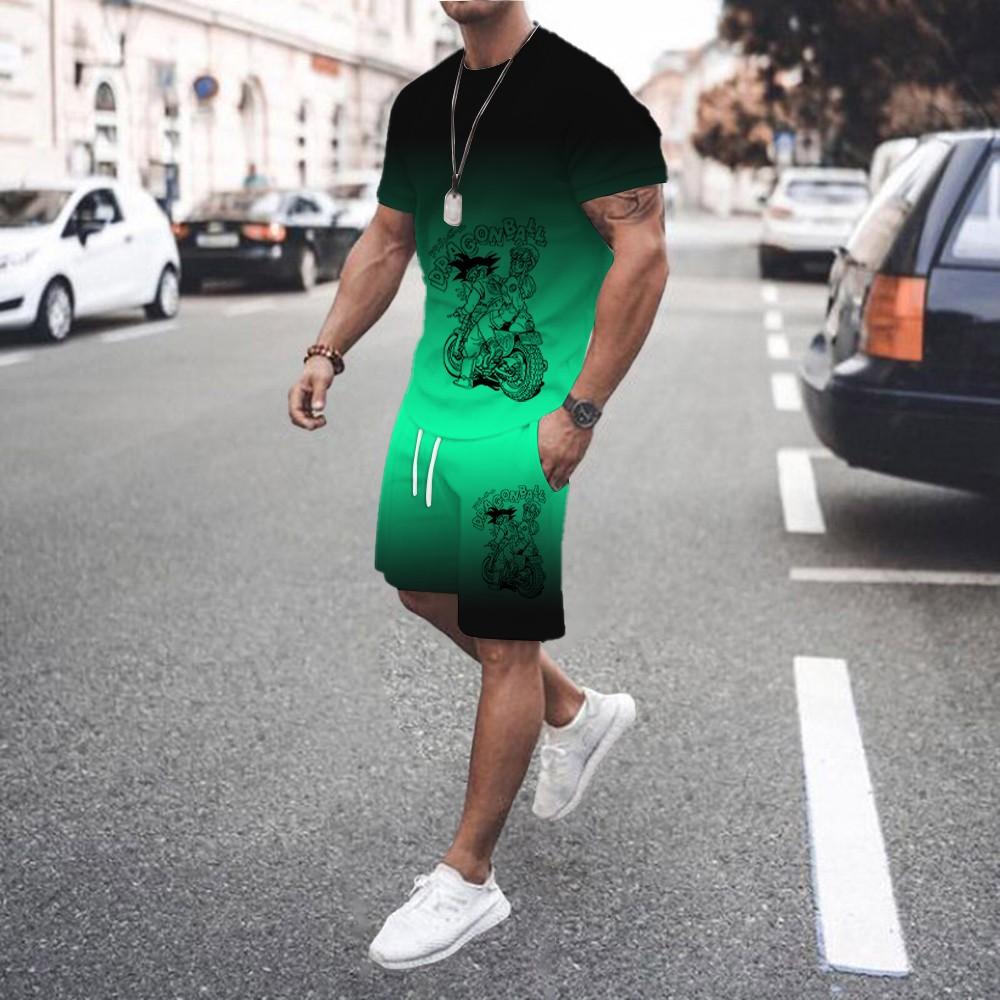 3D Men's Gradient T-shirt Shorts Sportswear Men 2 Pieces Fashion Clothing 2025 New Men's Clothing Jogging Suit