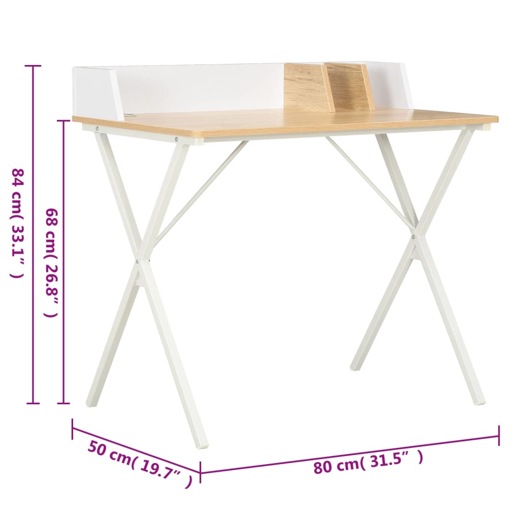 Desk in White and Natural Finish 80 x 50 x 84 cm