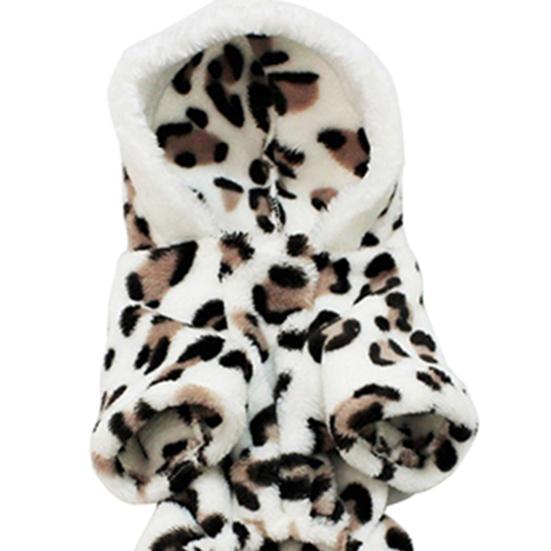 Dog Hoodie Hooded Flannel Winter Warm Leopard Printed Pet Puppy Clothes Jumpsuit Pajamas Outwear for Home