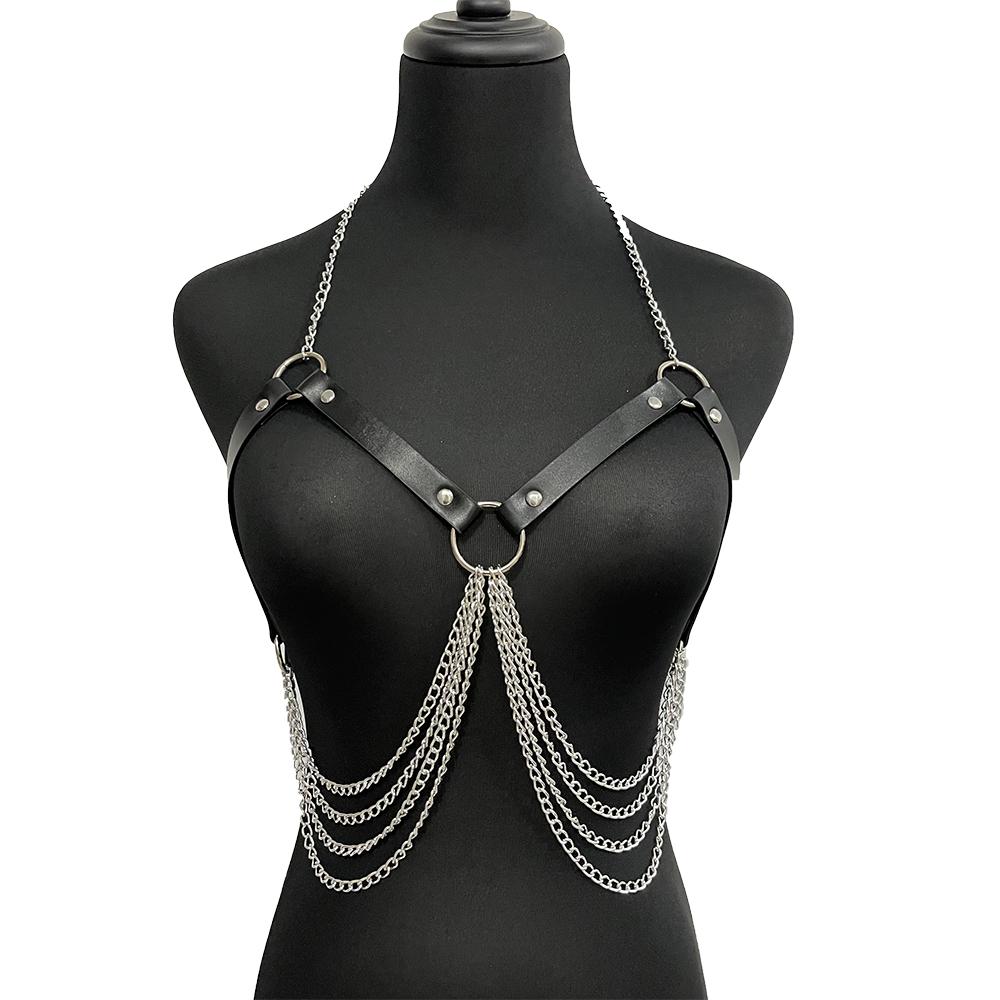Women's Belt Body Harness Bra Bondage Chain Chest Harness Leather Lingerie Bdsm Fetish Clothing Gothic Women Suspenders Straps