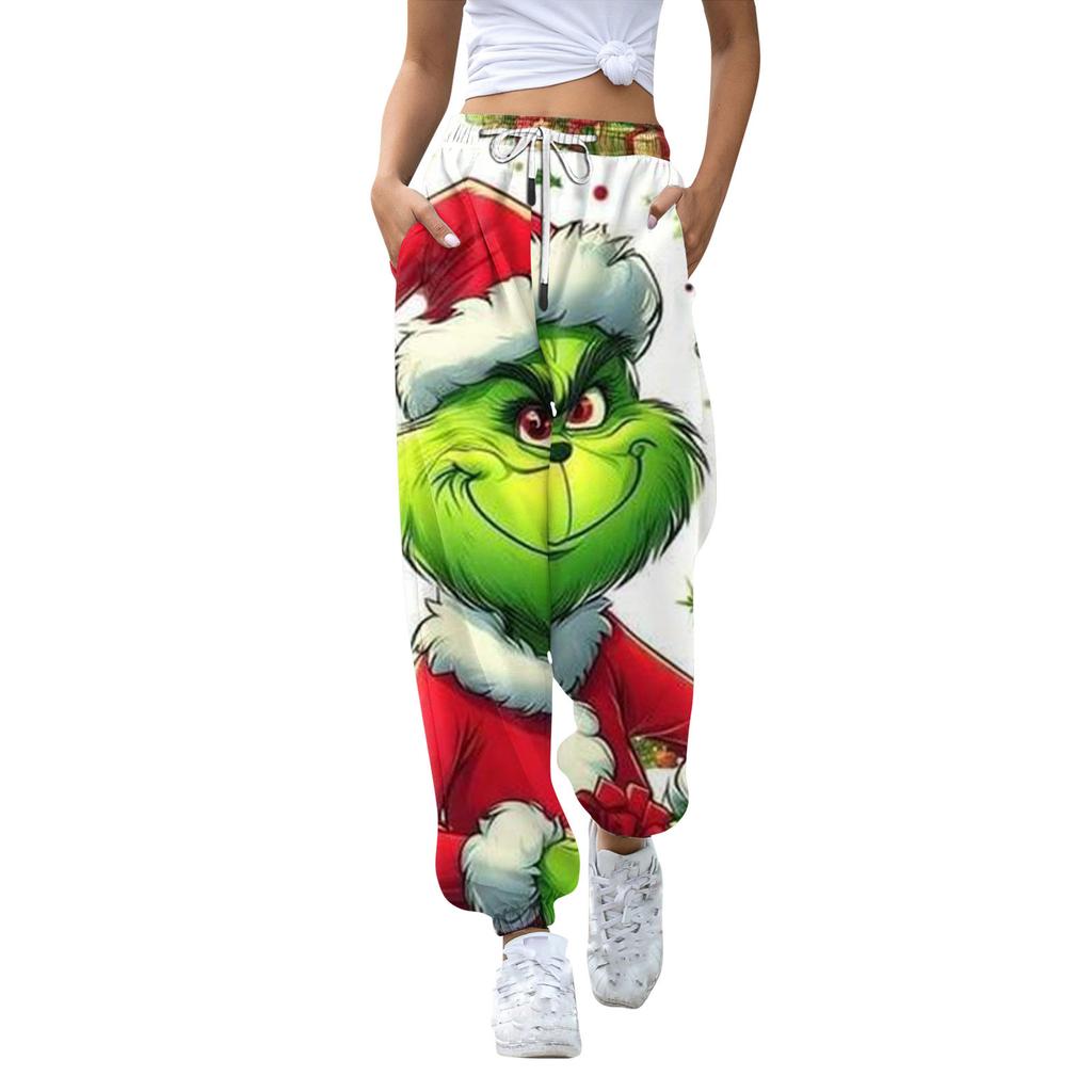 Женские повседневные модные рождественские принтованные повседневные спортивные брюки с эластичной талией и завязками на шнурке
