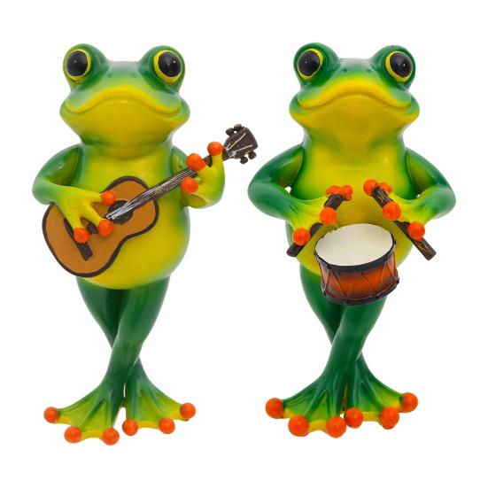 Фигурка Лягушки-гитариста, Полимерная скульптура Лягушки-барабанщика, Украшение животного, Статуэтка лягушки для декора дома, офиса, рабочего стола