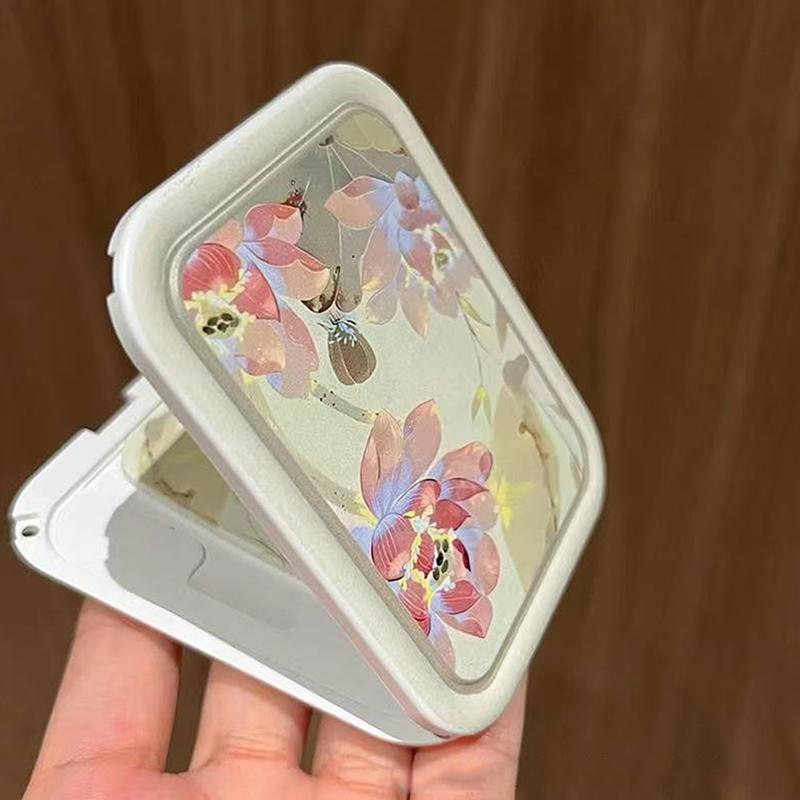 Зеркало для макияжа складное откидное 'Лотос', портативное карманное зеркало, прямоугольное косметическое зеркало с расческой для женщин, девушек, для улицы