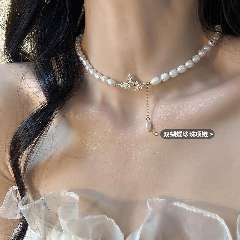 Butterfly pearl necklace women's pendant niche design retro high-end temperament collarbone chain neck chain tide