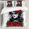 Sugar Skull Lady Duvet Cover King Queen Size Day of Dead Theme Bedding Set Retro Gothic Skeleton Red Rose Soft Quilt Cover White