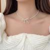 Unique Bowknot Pendant Necklace Fashion Beaded Necklace Elegant Necklace Alloy Texture Suitable for Daily Party Wear