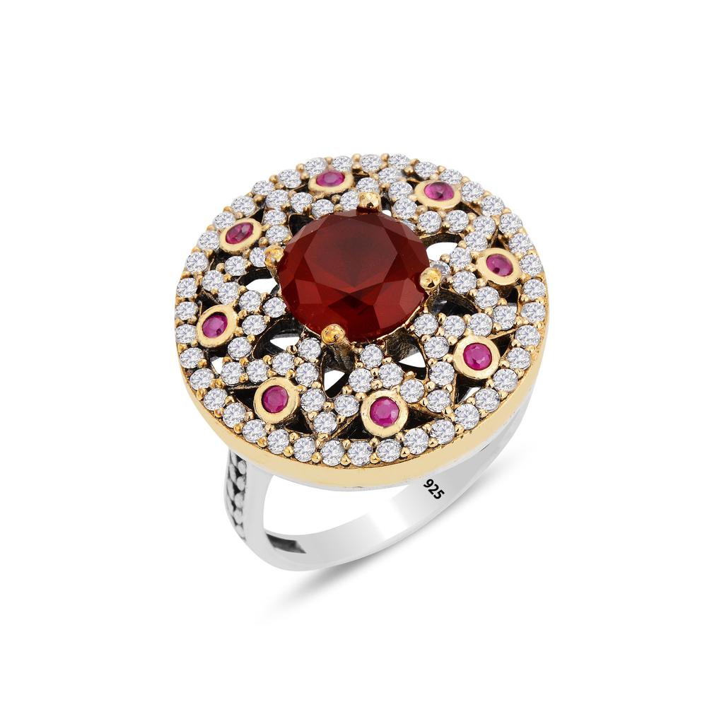 Комплект украшений с рубиновым камнем в османском стиле, серебряный комплект в винтажном стиле, коллекция женских украшений ручной работы - изысканный винтажный комплект с рубином