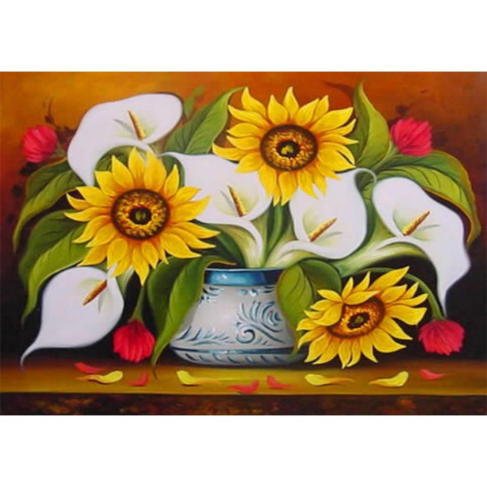 5D DIY алмазная живопись цветок горный хрусталь роза картина полная круглая вышивка крестиком комплект мозаичная ваза украшение подарок