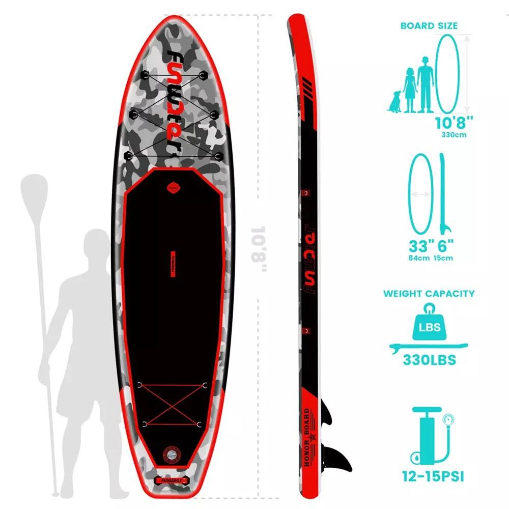 FunWater SUPFW10B Надувная доска для серфинга стоя 10,8 дюйма в длину, 33 дюйма в ширину, 6 футов в толщину
