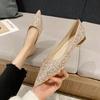 Crystal Shoes Sequins Low Heels Women's Pointed Flat Bottom Celebrity Silver Maternity Bride Wedding Shoes
