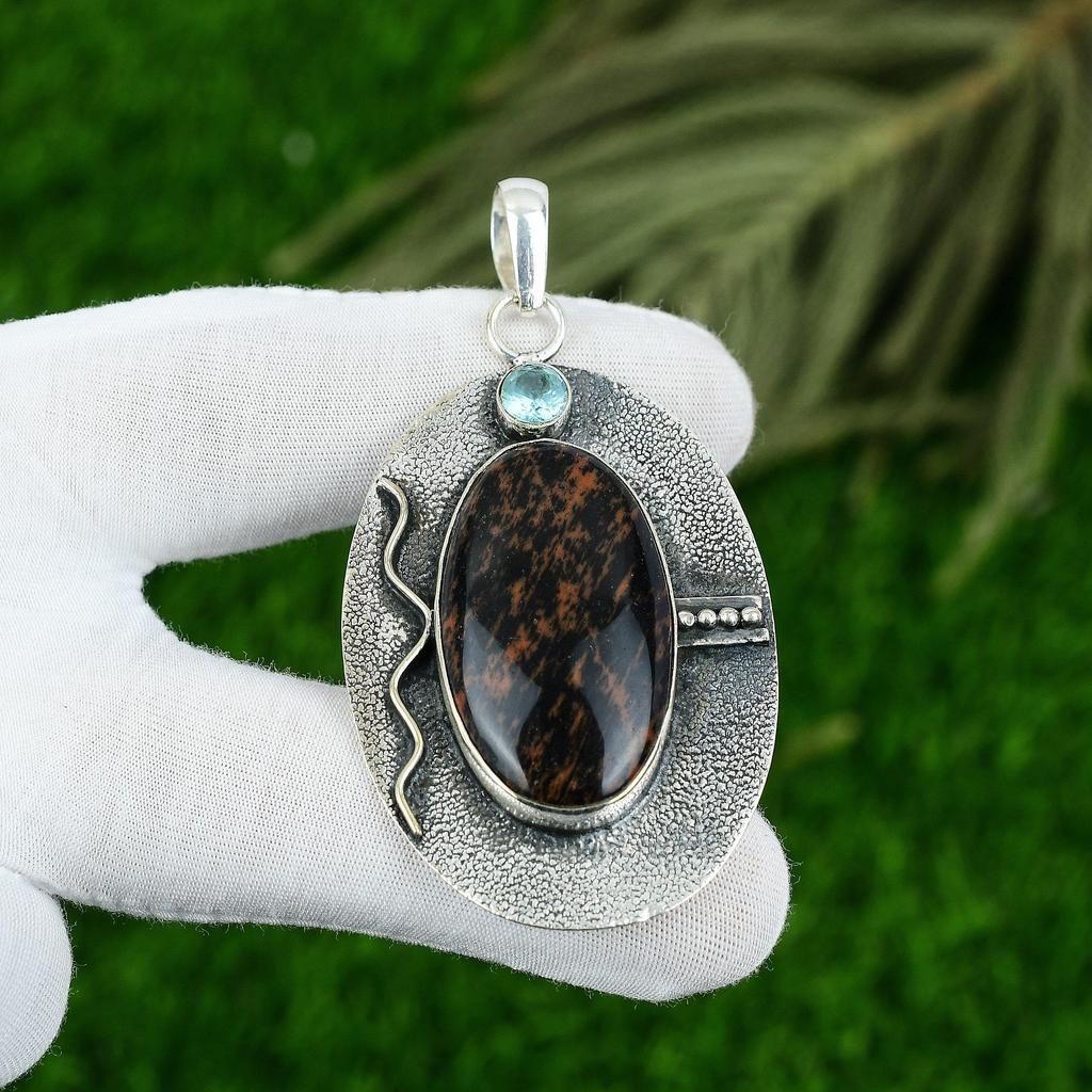 Mahogany Obsidian Gemstone Topaz 925 Sterling Silver Elegant New Pendant Jewelry