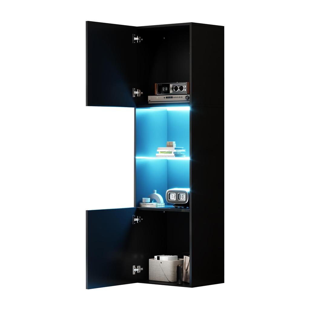 160 см, Стеклянная витрина Черная Высокий глянец - Современный комод много места для хранения, Высокий шкаф Хайборд, Шкаф Гостиная Кухня Столовая Офис
