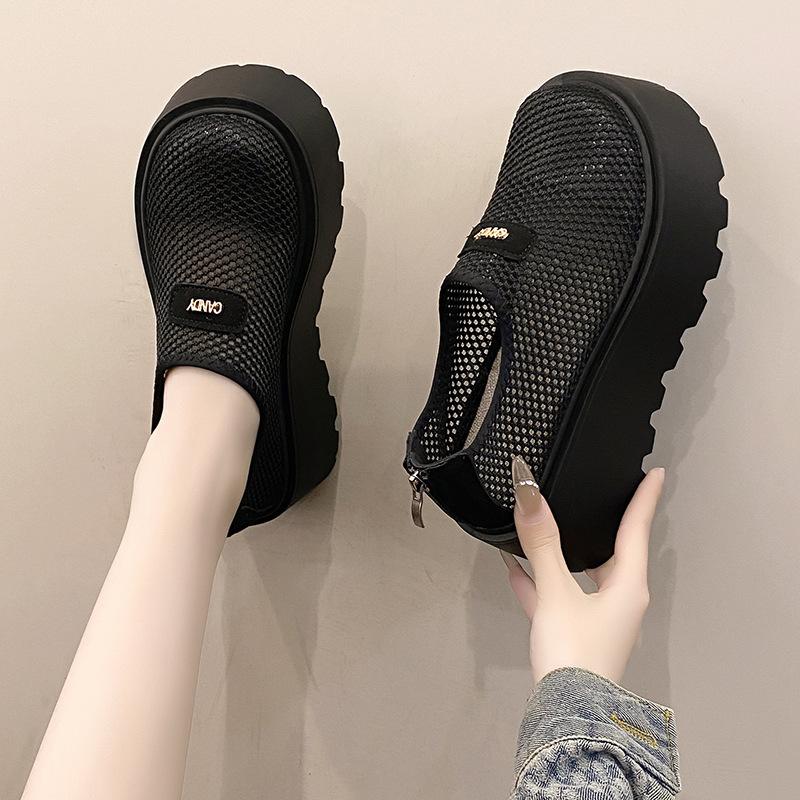 Сланцы женские летние 2025 новые с толстой подошвой, с закрытым носком, сетчатые, с вырезами, на небольшой платформе