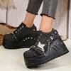 Spring and Autumn New Muffin Platform Denim Punk Style Black Metal Chain Single Shoes Women