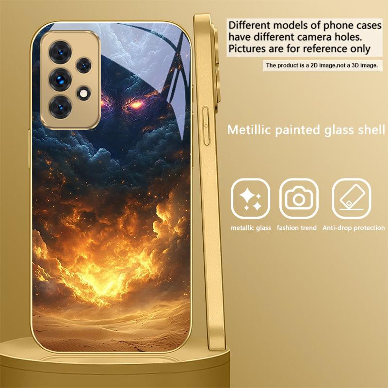 Пылающий туманный вихрь Для Samsung A36 A35 A34 A33 A32 A31 A26 A25 A23 A22 A21s A73 A72 A71 A42 A56 A13 Золотой стеклянный чехол для телефона