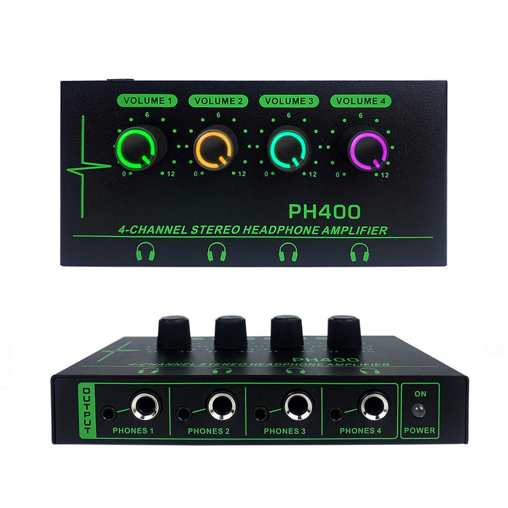 Усилитель для наушников, 4 канала, металлический стерео аудио усилитель, разветвитель для наушников, независимый регулятор громкости, светодиодный индикатор
