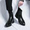 Men's Red Leather Pointed Toe High-Top Chelsea Boots - Spring/Autumn Style
