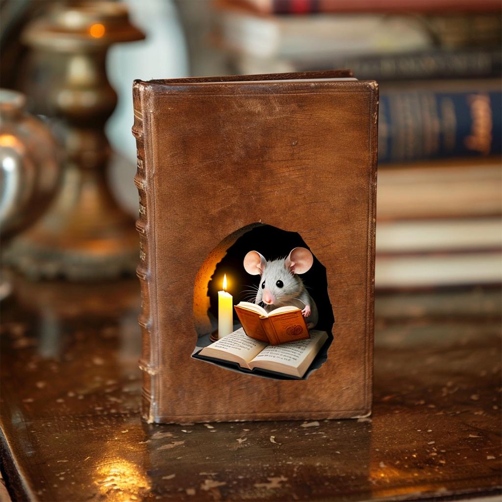 3D-наклейка на стену «Мышь, читающая книгу» — съемная наклейка из ПВХ для декора спальни и офиса, искусство самоклеящейся наклейки (2 стиля)