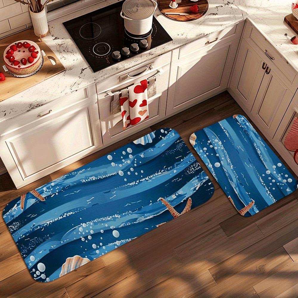 1 шт. Кухонный коврик «Океаническая волна и морские водоросли» Нескользящий коврик для двери Поп-дизайн Коврик для ванной комнаты Коврик для ванной Ковер для дома Раковина Прачечная Декор