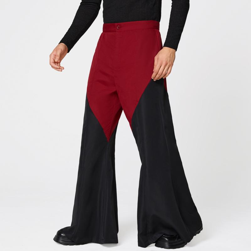 INCERUN Мужские повседневные длинные брюки-клеш с молнией, пэчворк, со строчкой на талии