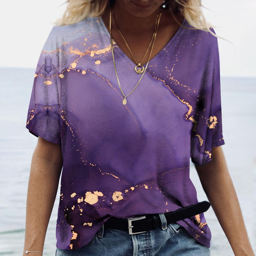 Летняя новая женская футболка с 3D-градиентным цветным принтом, модная, с коротким рукавом