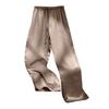 Women Casual Pants Elastic High Waist Adjustable Drawstring Straight Wide Leg Pants with Pockets Solid Color Ice Silk Cool Trousers