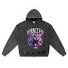 DTG Print Knitted Denim Zip-Up Hoodie Hunter Born To Hunt Brother Print Zipper Hoodies
