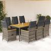 VidaXL Garden Dining Set 9 Pcs Grey Cushions Wicker, Outdoor Dining Set 3276850